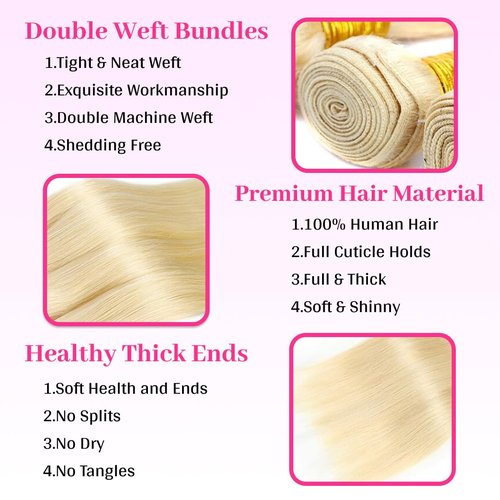 613 Bundles Human Hair 16 Inch 14A Grade Brazilian Virgin Human Hair 100g Bundles 1 Bundle Blonde Weave bundles