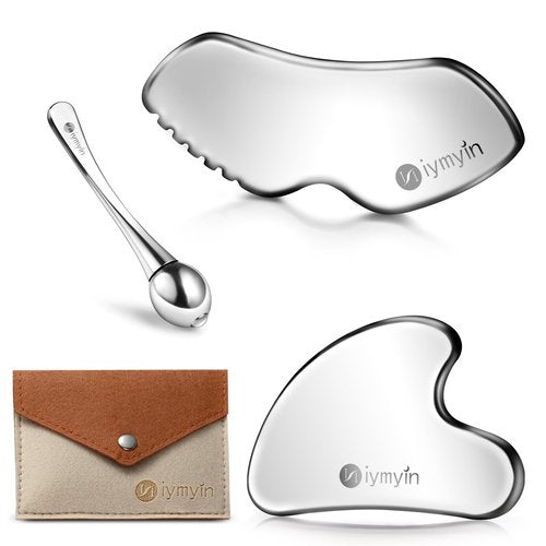 3 in 1 Stainless Steel Gua Sha Tools with Cold Therapy, Face and Body Skin Massage, Facial Scraping Tools for Jaw Lift Massager, Puffiness Reduction, Lymphatic Drainage & Skin Tightening,Gift-for Her