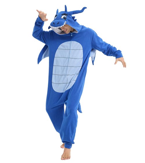 Focupaja Dragon Onesie Adults Animal Cosplay Halloween Pajamas Costumes Jumpsuit One Piece Sleepwear Blue Dragon Black Line XL