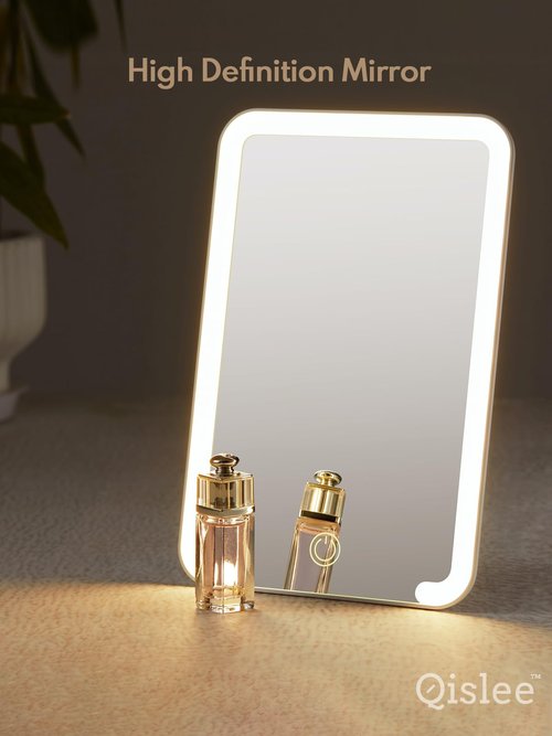 Qislee Magnetic Locker Mirror, 8 x 5 inches Travel Makeup Mirror with Light and Foldable Stand, 3 Color Modes Touch Dimming, Perfect Travel Accessory, White