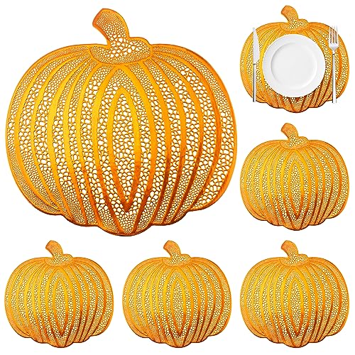 Pumpkin Placemats Set of 6 - Fall Harvest Halloween Thanksgiving Table Decor - Variation 1