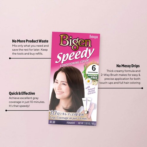 Bigen Speedy Conditioning Color Kit - 6 Medium Brown | 3 Pack for Vibrant, Long-Lasting Color