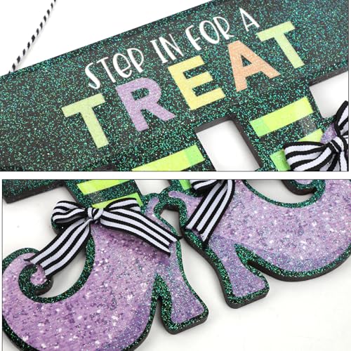Halloween Witch Boot Door Sign Decorations - Purple MDF Witch Shoes - Spooky Front Door Decor for Halloween Party