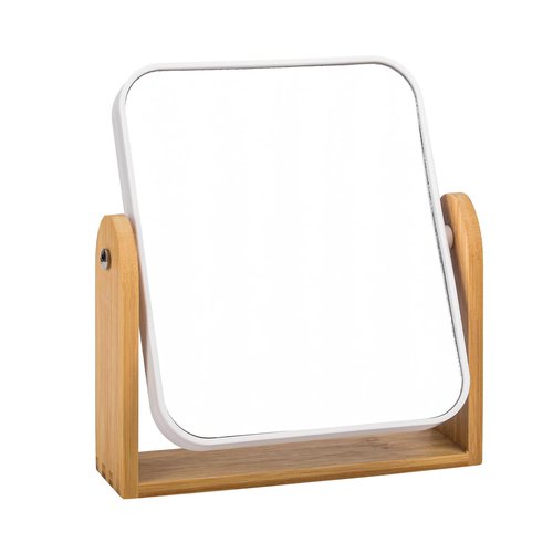 Esayendder Desk Mirror,Mirror for Desk,1X/3X Magnifying Double-Sided 360°Flippable Vanity Mirror,Makeup Mirror,with Natural Bamboo Stand-White