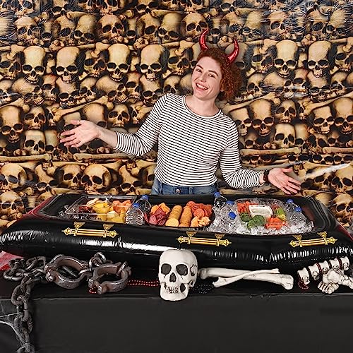 Halloween Catacombs Wall Backdrops - Creepy Skull and Bones Scene Set, 4x30 ft, 3 Pieces