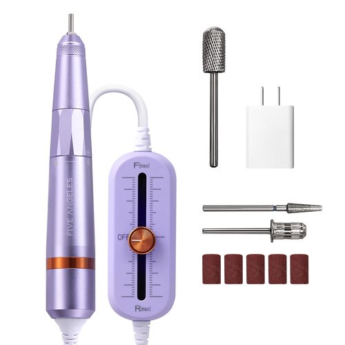 Five Angeles Electric Nail Drill for Acrylic Dip Powder & Gel Nail Art,USB E-file Machine for Beginners,Unique Stepless Adjustable Speed Control Electrical Nail Filer,Tungsten Steel Drill Bit