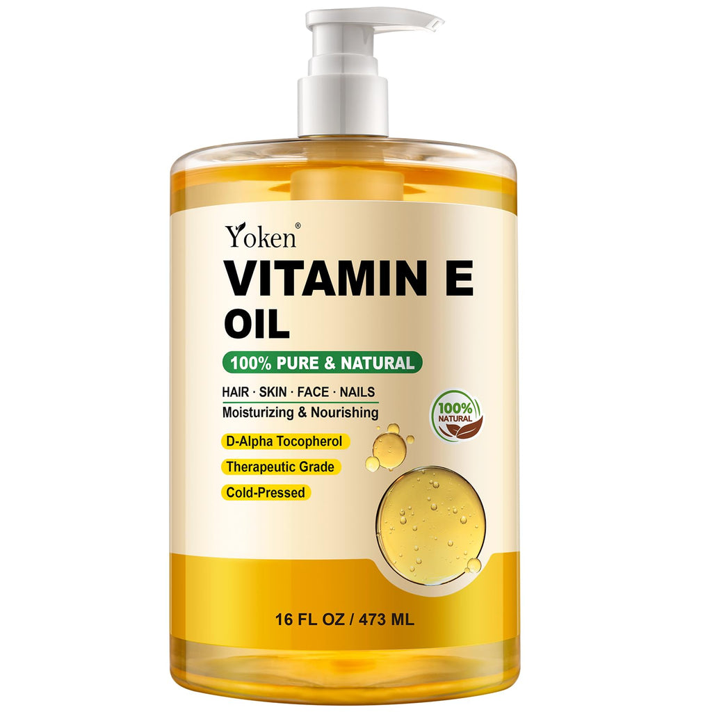 Yoken Vitamin E Oil 16 Fl Oz Vitamina E Oil for Skin Bulk Vitamine oils for Face,Cold Pressed Hexane Free Formula Liquid Perfect Care Bath and Body oils