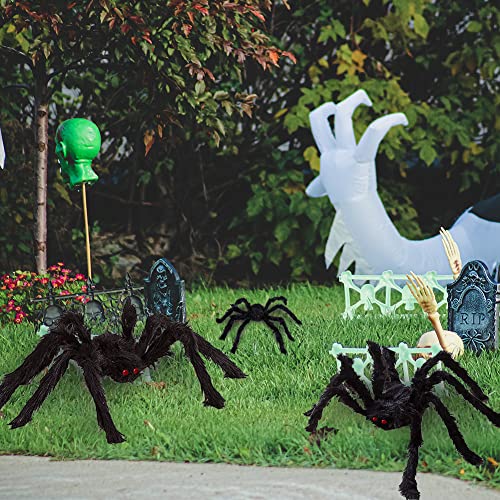 Halloween Hairy Spider Set 4 Pcs Large Realistic Outdoor Decor Props