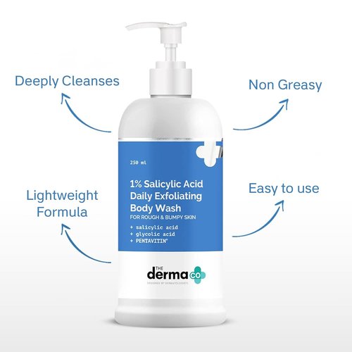 Derma Co 1% Salicylic Acid Exfoliating Body Wash - Gently Cleanses & Hydrates | 8.45 Fl Oz/250ml