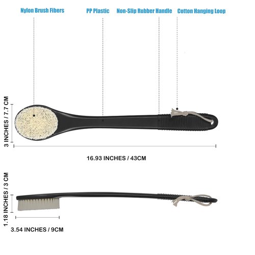 ROLIZOE 17-Inch Back Scrubber for Shower, Anti-Slip Exfoliating Body Brush for Bath, Gentle Back Brush for Shower for Men, and Women, Cleaning Skin for Smooth, Glowing Skin (Black)