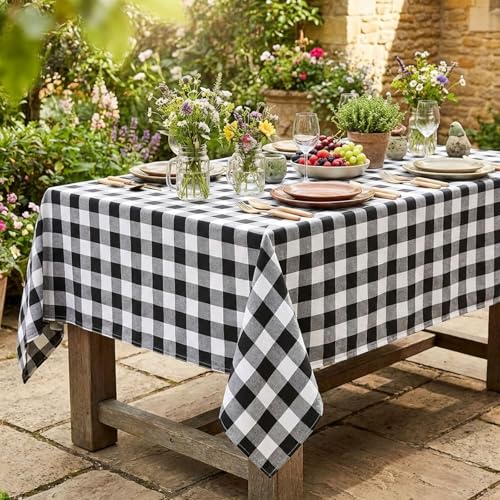 Buffalo Plaid Tablecloth 56x84 Inches Christmas Checkered Party Decor - Black White