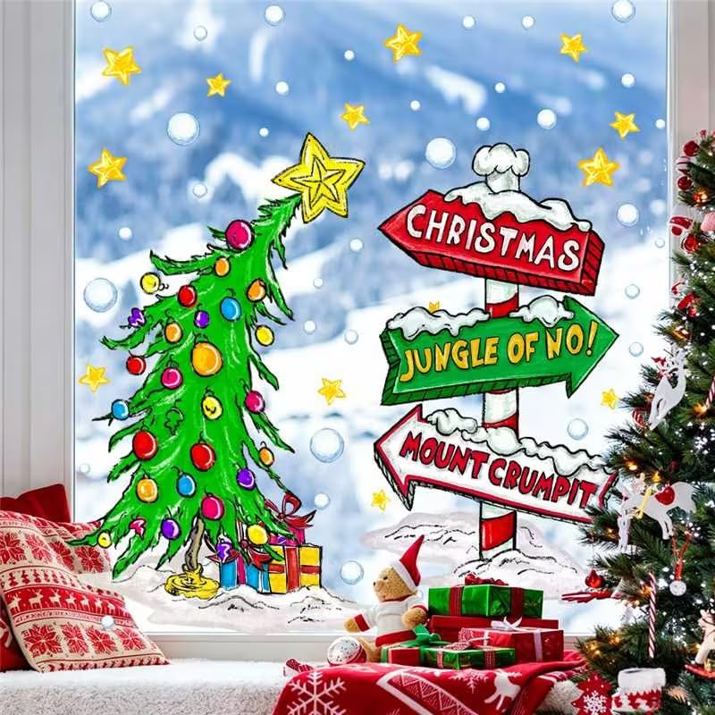 Christmas Window Decals - Curved Tree Arrow Sign Set for Festive Decor - Variation: Christmas Tree