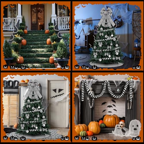 Black & White Christmas Tree Decorations Set - 36 Pcs Holiday Ornaments Kit with Garland & Skirt
