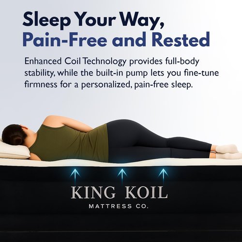 King Koil Queen Air Mattress - Luxury Pillow Top with Built-In Pump | Waterproof, 20" Height, Ideal for Home & Camping