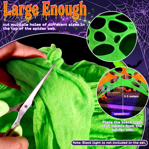 Giant Halloween Spider Web Set with Glow-in-The-Dark Spiders for Outdoor Decorations