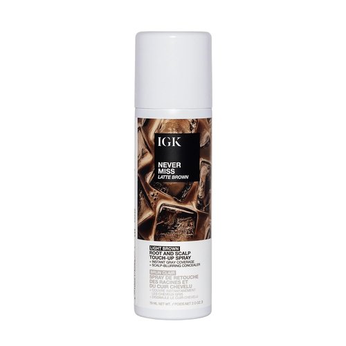 IGK NEVER MISS Root & Scalp Touch-Up Spray - Light Brown | Waterproof Gray Concealer for Thinning Hair | 2oz with Biotin & Rosemary