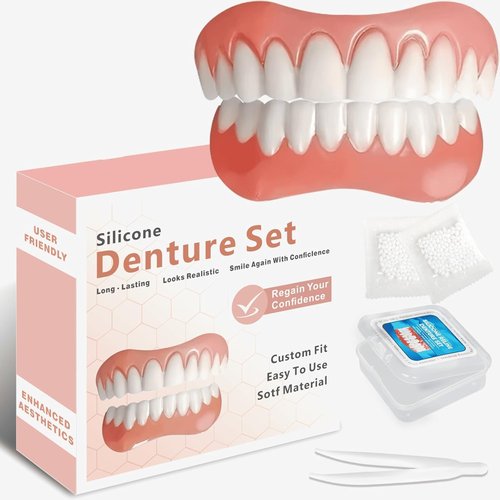 Dentures for Women and Men, Silicone Dentures Upper and Lower, Fix Your Smile at Home Within Minutes, Natural Shade False Teeth & Veneers