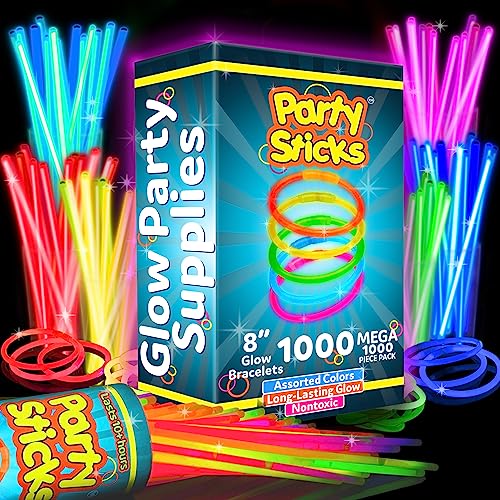PartySticks 1000 Pack Glow Sticks Party Supplies - 8 Inch Neon Light Up Favors & Connectors
