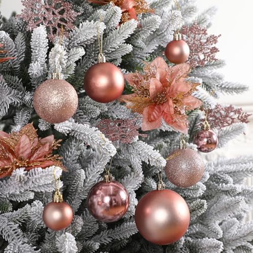 Canlierr 145-Piece Rose Gold Christmas Ornament Set with Lights & Decorations