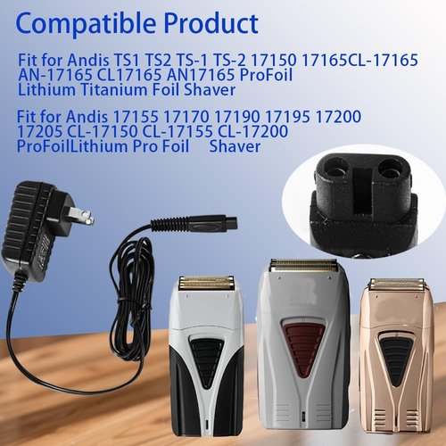 5V 1A Power Adapter for Andis ProFoil shavers .Compatible with ProFoil Series: 17150, 17155, 17165, 17170, 17190, 17195, 17200, 17205//TS-1, TS-2, CL-17150, CL-17155, CL-17165, CL-17200, AN-17165.