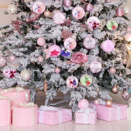 Pink Fillable Plastic Christmas Ornaments Set - 36 Pieces, 80mm/3.15 Inch