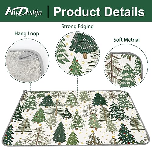 Christmas Dish Drying Mat 18x24 Inch - Absorbent Woodland Tree Kitchen Protector