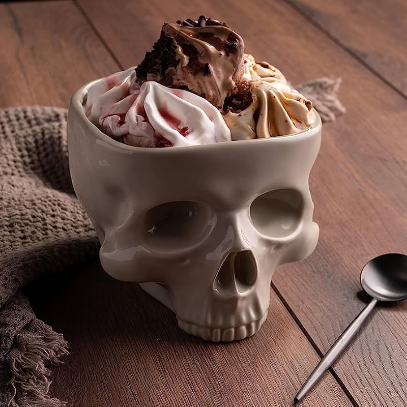 Food Safe Ceramic Skull Bowl - 500ml Halloween Candy & Serving Dish - Skeleton Head Decor