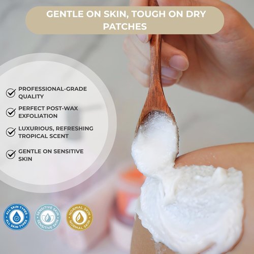 NaturaverdePro Tropical Coconut Ingrown Hair & Bumps Exfoliating Body Scrub, Sugar Scrub for Body and Post-Wax Care, Infused with Glycerin & Fruit Oils, Natural Skin Care for All Skin Types - 10.58 oz