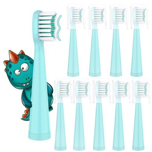Vekkia Dragon Lord Kids Electric Toothbrush Replacement Heads, Soft 3D Curved Bristles, Blue, 10-Pack