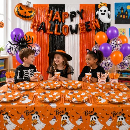 215PCS Halloween Party Decorations & Tableware Set - Ghost & Pumpkin Theme