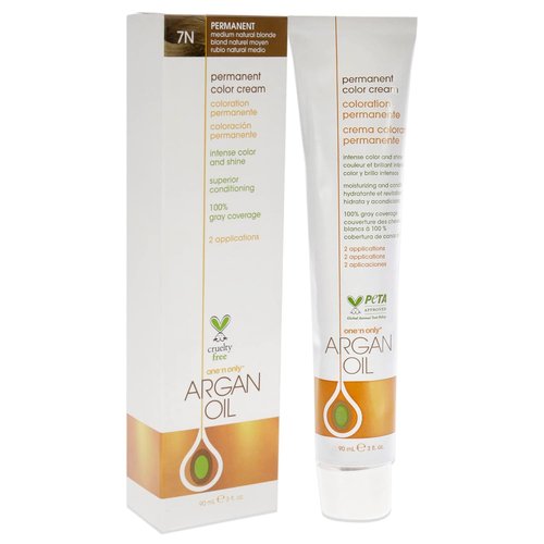 One N' Only Permanent Hair Color - Argan Oil Infused Dye for Rich Tones & Gray Coverage - 7N Medium Natural Blonde (3 oz)