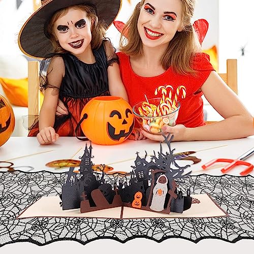2 Pcs Halloween Lace Spider Web Table Runner - 18x72 Inches, Polyester, Black