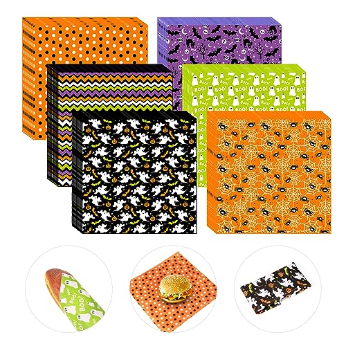 Halloween Theme 240 Sheets Wax Paper Sheets - Food Basket Liners & Wraps, 12x12 Inch
