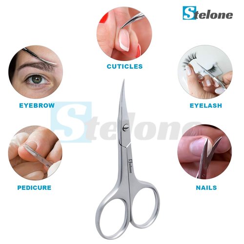 Stelone Multi Purpose Eyebrow Scissors Stainless Steel Curved Blade Cuticle Scissors for Manicure and Cosmetic, Brow Scissors for Facial Hair & Eyelash Trimming