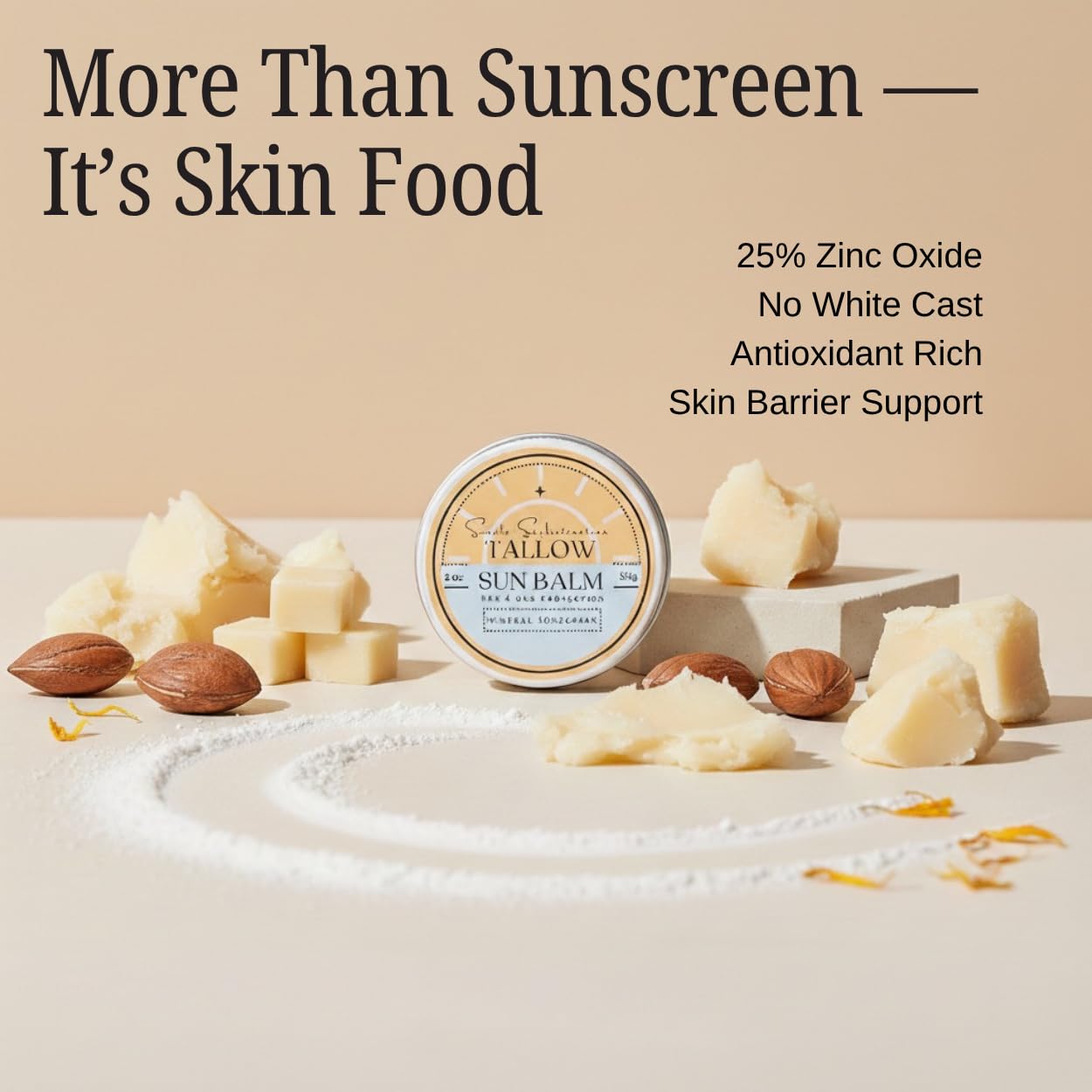 Tallow Sun Balm - Tinted Mineral Sunscreen with Grassfed Tallow & Zinc Oxide | SPF 30, Reef Safe (2 oz) - Fair