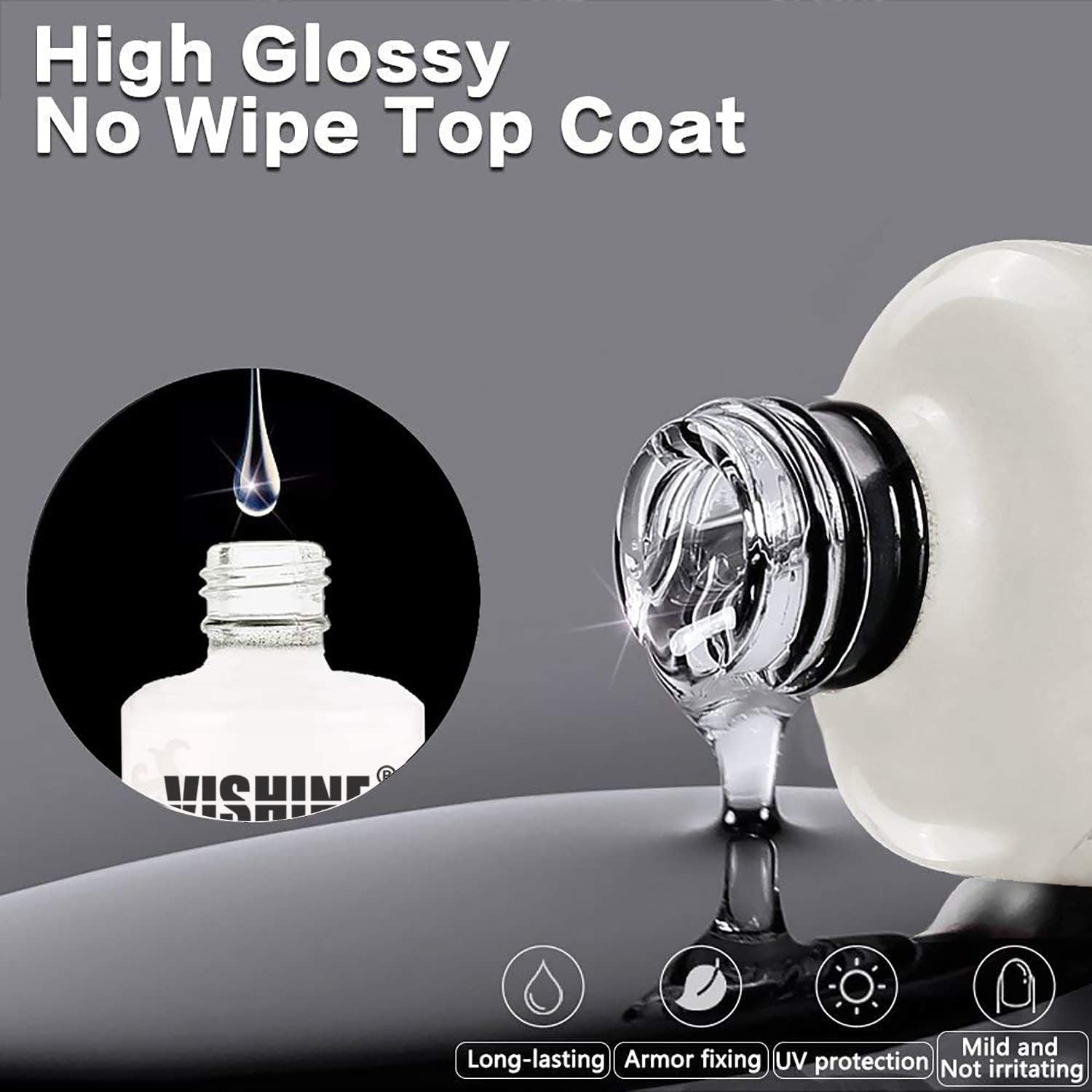 Vishine No Wipe Top Coat & Base Coat - 15ml Long Lasting UV/LED Nail Varnish Set