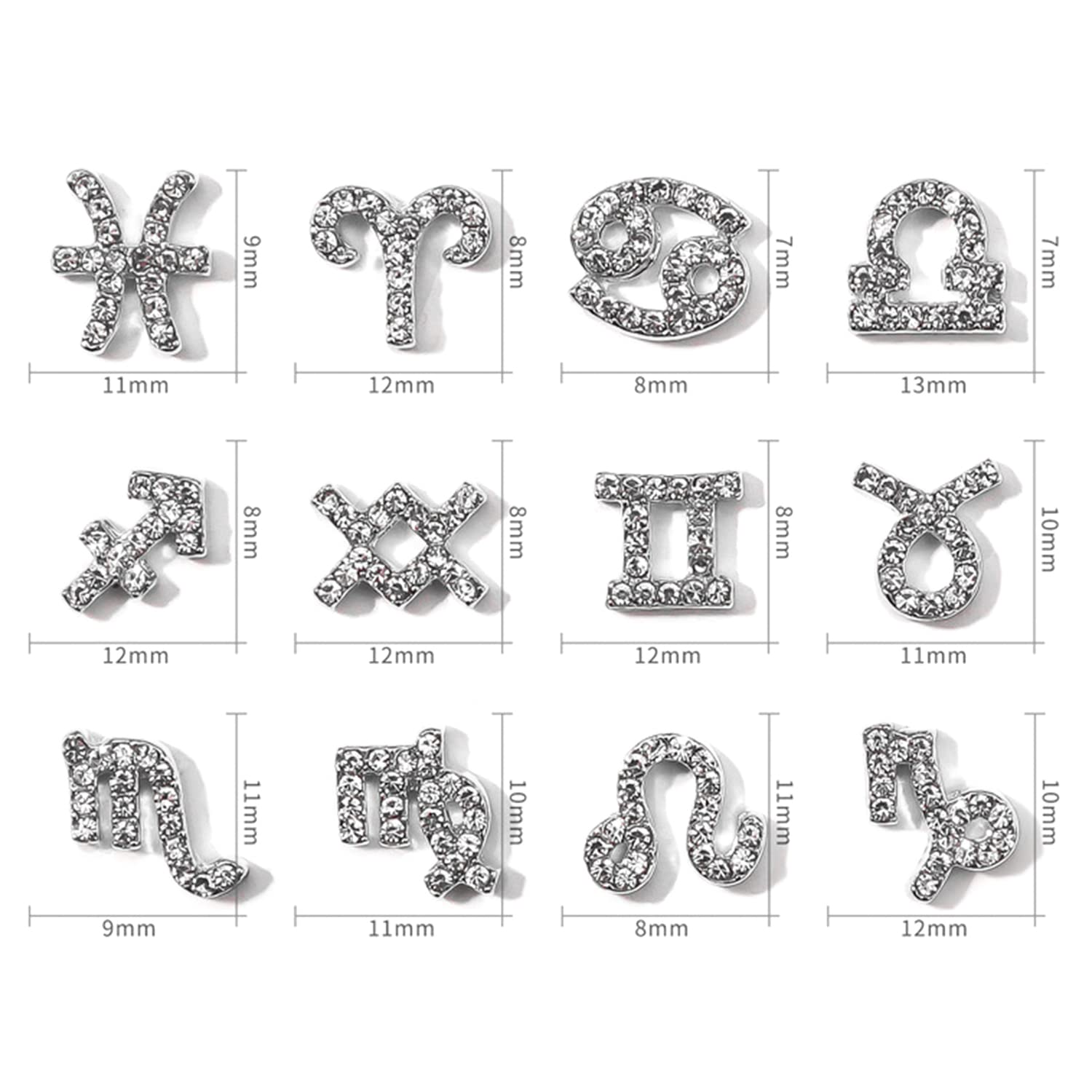 XEAOHESY 48 Pieces Gold and Silver Alloy Zodiac Nail Charms Zodiac Signs Nail Studs Constellation Words Charms for Nails Twelve Constellation Nail Charms Set for Women Girls Nail Art Decoration