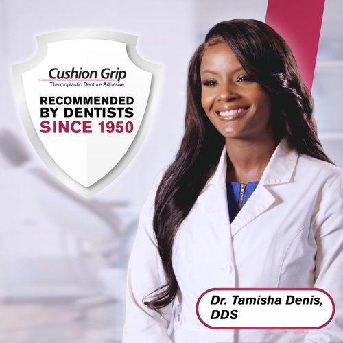 Cushion Grip Thermoplastic Denture Adhesive 1oz (5-Pack)–Extra Strong Hold Up to 4 Days, Unmatched Strength, Waterproof & Zinc Free, Relieves Sore Gums, Comfortable Refit, Long Lasting Denture Refit