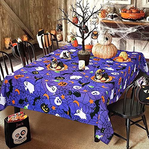 Halloween Tablecloth Spider Web Pumpkin Ghost Waterproof 55x55 Inch - Purple - Variation of THIS listing
