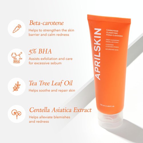 Aprilskin Carrotene Clarifying Foam Cleanser - Deep Cleansing & Sebum Control for Oily Skin - 120ml | Vegan & Cruelty-Free