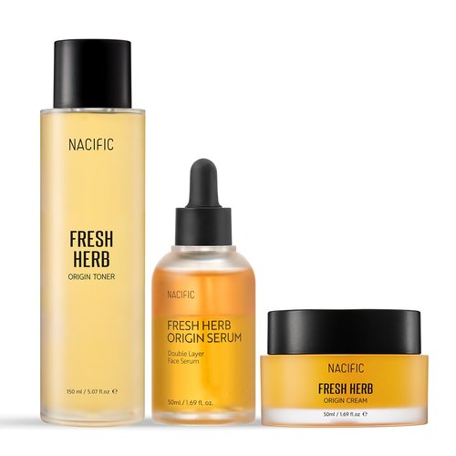 NACIFIC Fresh Herb Origin Triple Set - Hydrating Toner, Serum & Cream with 82% Pot Marigold Water | 150ml, 50ml, 50ml