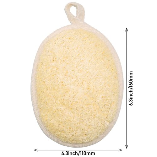 TEXNINC 3 Pack Natural Loofah Bath Exfoliation Body Scrubber & Shower Sponge, Eco-Friendly Biodegradable Exfoliating Scrubber for Women & Men, Beige