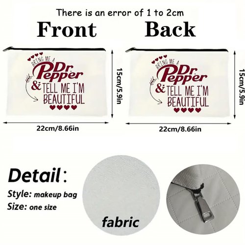 Dr Pepper Humor Themed Canvas Toiletry Bag,Minimalist Design,Lightweight Cosmetic Pouch with Durable Zipper Closure,Versatile Makeup Case for Travel, Holiday Gift Multipurpose Organizer