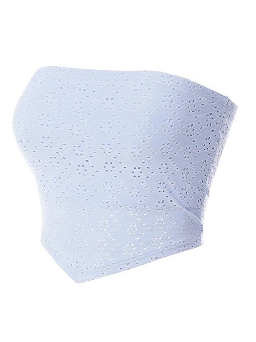 Design by Olivia Women's Eyelet Crochet Tube Crop Top Bohemian Bandana Tube Top Light Blue L