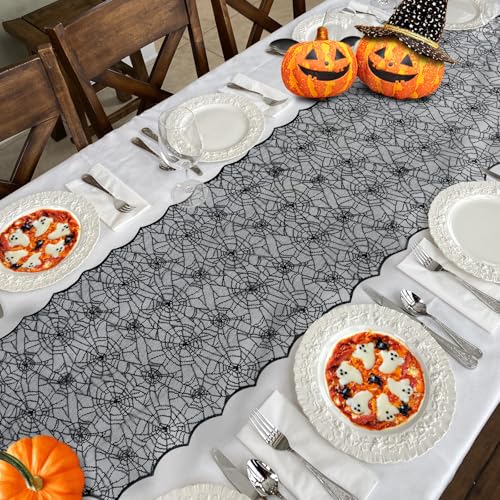 Halloween Black Lace Spider Web Table Runner - 18x72 Inch for Party Decor (Variation of THIS listing Spider Web 02)