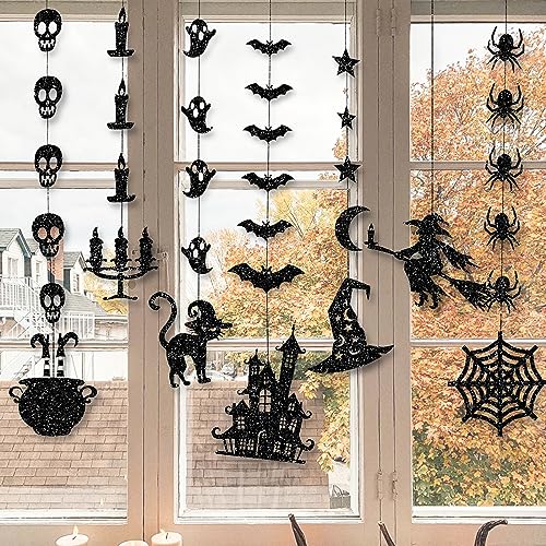 Halloween Black Glitter Banner Garland Decorations for Indoor Outdoor Parties