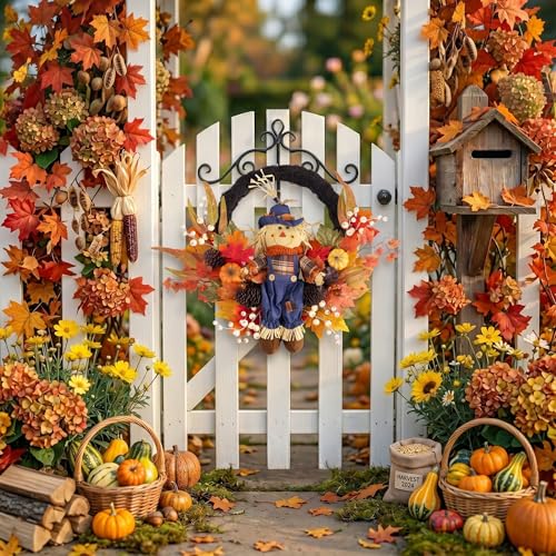 24-Inch Collapsible Fall Wreath with LED Lights for Front Door