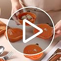 Mini Pumpkin Ramekins Set of 4 - Oven Safe Ceramic Bowls for Baking & Serving