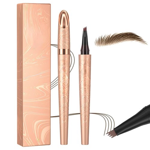 Skiennix Waterproof Eyebrow Pen - 2025 Microblading Pencil with 4-Fork Tip for Natural Hair-Like Brows (Dark Brown)
