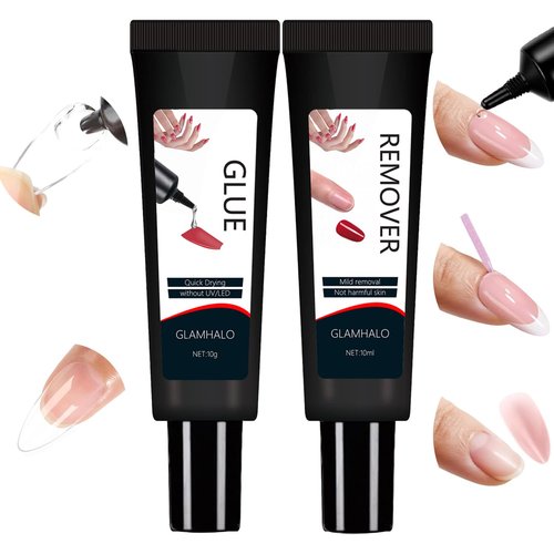 Skiennix Quick Dry Nail Glue Gel - Super Strong, Long Lasting 10g with 10ml Remover for Press-On & Acrylic Nails